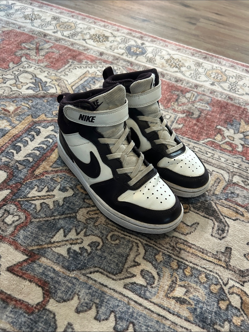 Nike Kids Black and White High-Top Sneakers with Velcro Strap